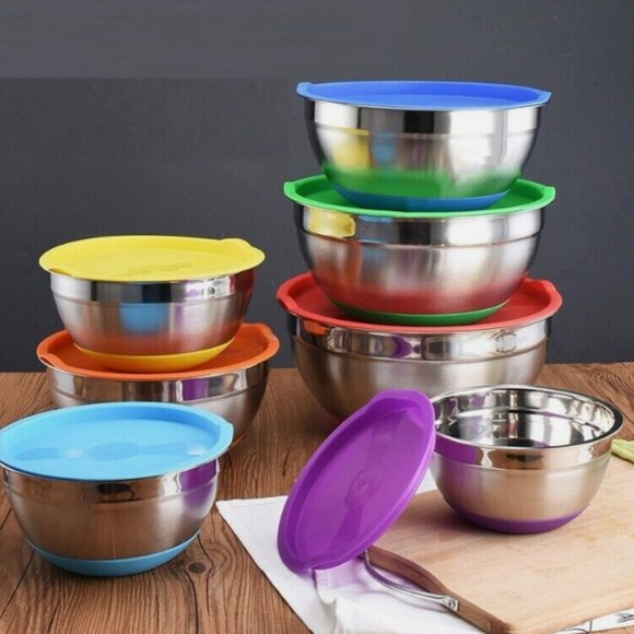 Mixing Bowl With Airtight Lid Stainless Steel Metal Bowl Colored Anti Slip - Picture 1 of 5